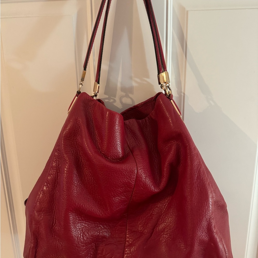 Material: Genuine Leather. Coach Madison Phoebe Red Pebbled Shoulder Bag.